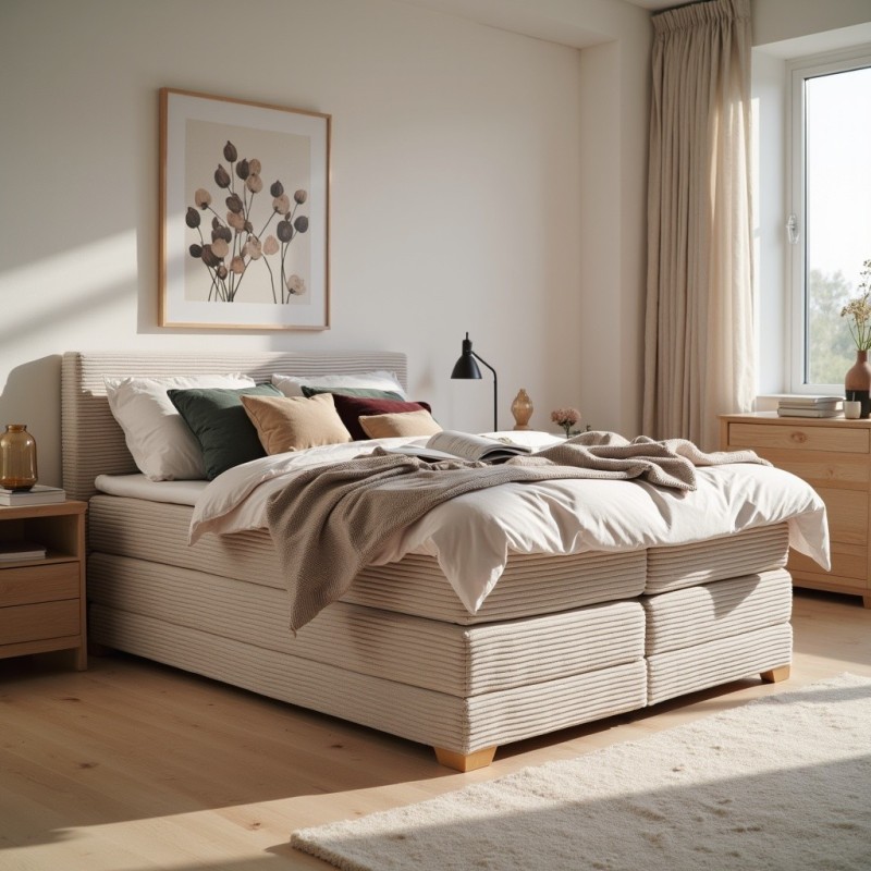 Łóżko kontynentalne NOBO 140x200 szare, boxspring z pojemnikiem