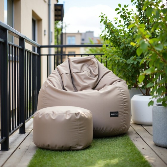 Pufa Worek Na Zewnątrz Beżowa z Podnóżkiem ARA XL