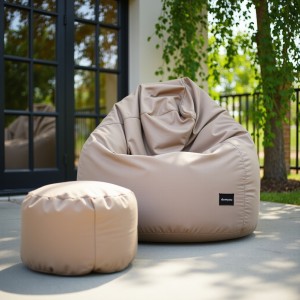 Pufa Worek Na Zewnątrz Beżowa z Podnóżkiem ARA XL