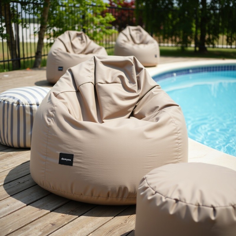 Pufa Worek Na Zewnątrz Beżowa z Podnóżkiem ARA XL