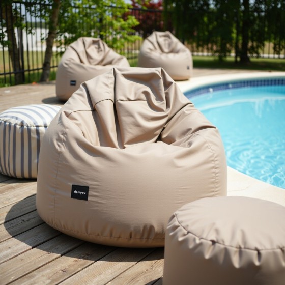 Pufa Worek Na Zewnątrz Beżowa z Podnóżkiem ARA XL