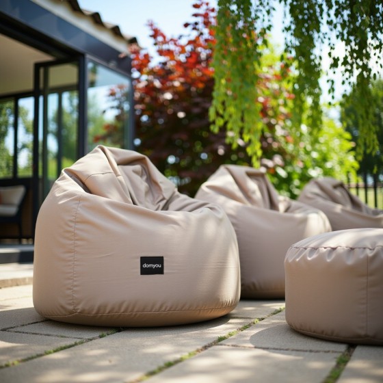 Pufa Worek Na Zewnątrz Beżowa z Podnóżkiem ARA XL