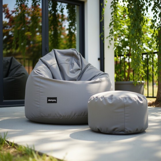 Pufa Worek Na Balkon Szara z Podnóżkiem ARA XL