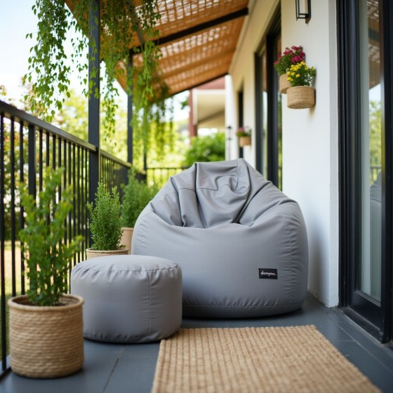 Pufa Worek Na Balkon Szara z Podnóżkiem ARA XL