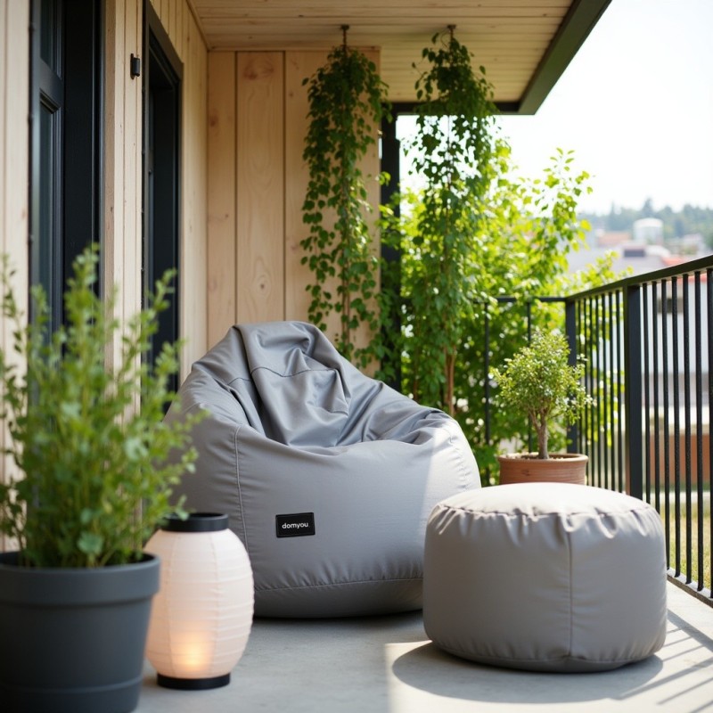 Pufa Worek Na Balkon Szara z Podnóżkiem ARA XL