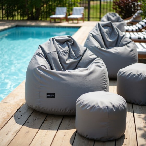 Pufa Worek Na Balkon Szara z Podnóżkiem ARA XL