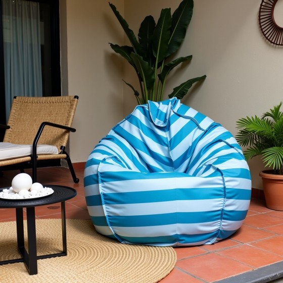 Pufa Worek Niebiesko-Błękitna W Pasy Na Zewnątrz SACO
