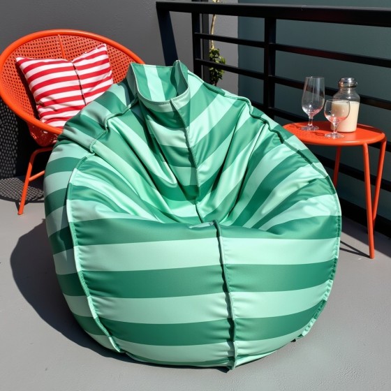 Pufa Worek Zielono-Miętowa W Pasy Na Zewnątrz SACO