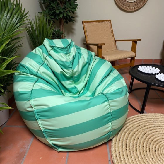 Pufa Worek Zielono-Miętowa W Pasy Na Zewnątrz SACO
