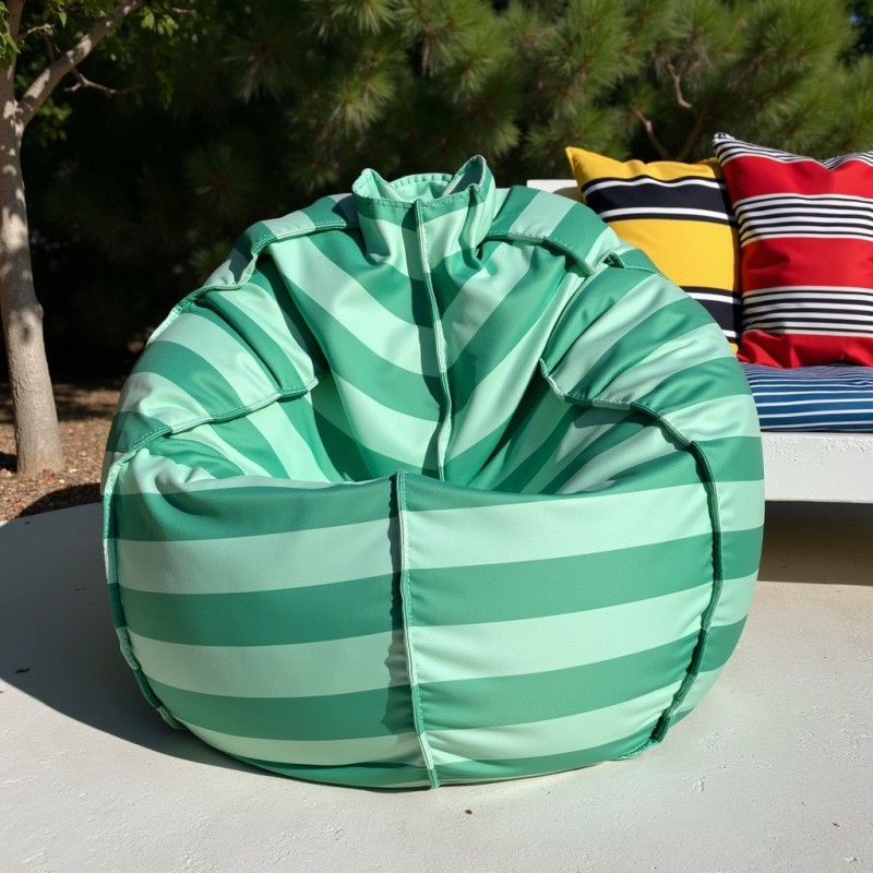 Pufa Worek Zielono-Miętowa W Pasy Na Zewnątrz SACO