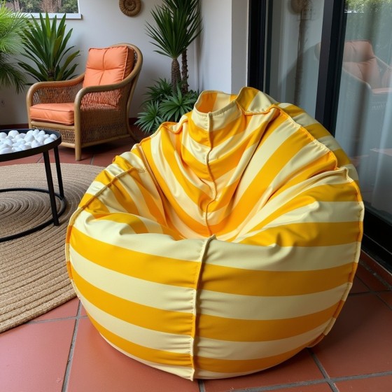 Pufa Worek Żółta W Pasy Do Ogrodu SACO