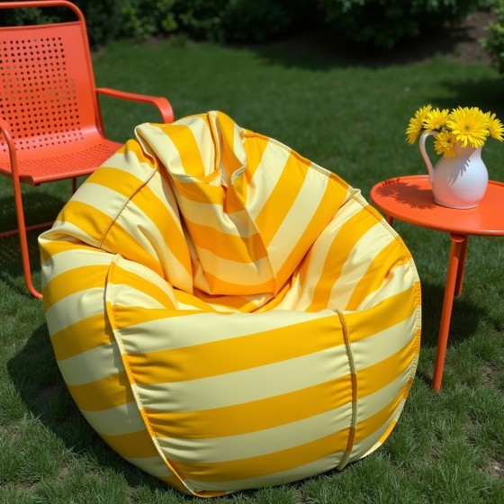 Pufa Worek Żółta W Pasy Do Ogrodu SACO