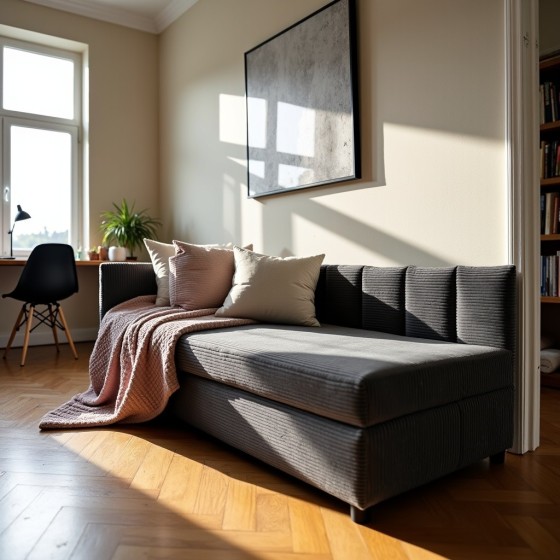 Tapczan Młodzieżowy Jednoosobowy Ciemnoszary Sztruks Dla Dziecka FENIKS 80x200 z Pojemnikiem Bokiem i Oparciem