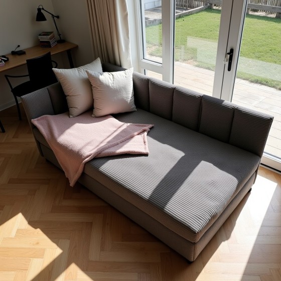 Tapczan Młodzieżowy Jednoosobowy Ciemnoszary Sztruks Dla Dziecka FENIKS 80x200 z Pojemnikiem Bokiem i Oparciem