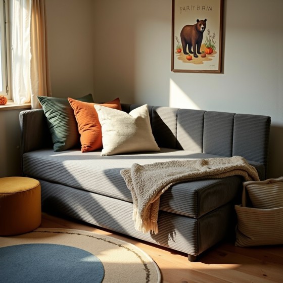 Tapczan Młodzieżowy Jednoosobowy Ciemnoszary Sztruks FENIKS 90x200 z Pojemnikiem Bokiem i Oparciem