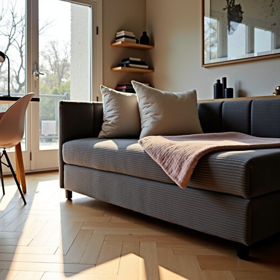 Tapczan Młodzieżowy Jednoosobowy Ciemnoszary Sztruks FENIKS 100x200 z Pojemnikiem Bokiem i Oparciem