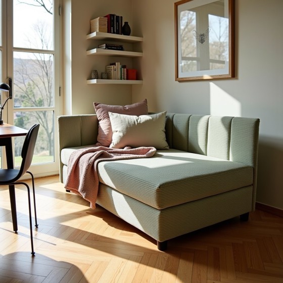 Tapczan Młodzieżowy Jednoosobowy Miętowy Sztruks FENIKS 120x200 z Pojemnikiem Bokiem i Oparciem