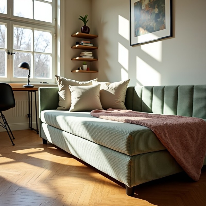 Tapczan Młodzieżowy Jednoosobowy FENIKS 100x200 z Pojemnikiem Bokiem i Oparciem Sztruks