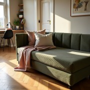 Tapczan Młodzieżowy Jednoosobowy Zielony Sztruks FENIKS 120x200 z Pojemnikiem Bokiem i Oparciem