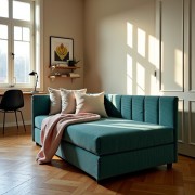 Tapczan Młodzieżowy Jednoosobowy Turkusowy Sztruks Dla Dziecka FENIKS 80x200 z Pojemnikiem Bokiem i Oparciem