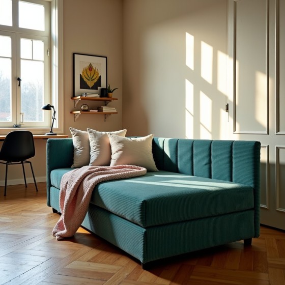 Tapczan Młodzieżowy Jednoosobowy Dla Dziecka FENIKS 80x200 z Pojemnikiem Bokiem i Oparciem Sztruks