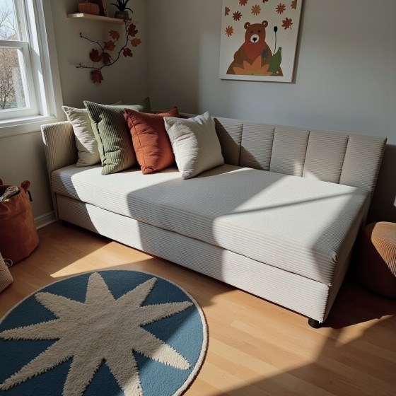 Tapczan Młodzieżowy Jednoosobowy Jasnoszary Sztruks FENIKS 90x200 z Pojemnikiem Bokiem i Oparciem