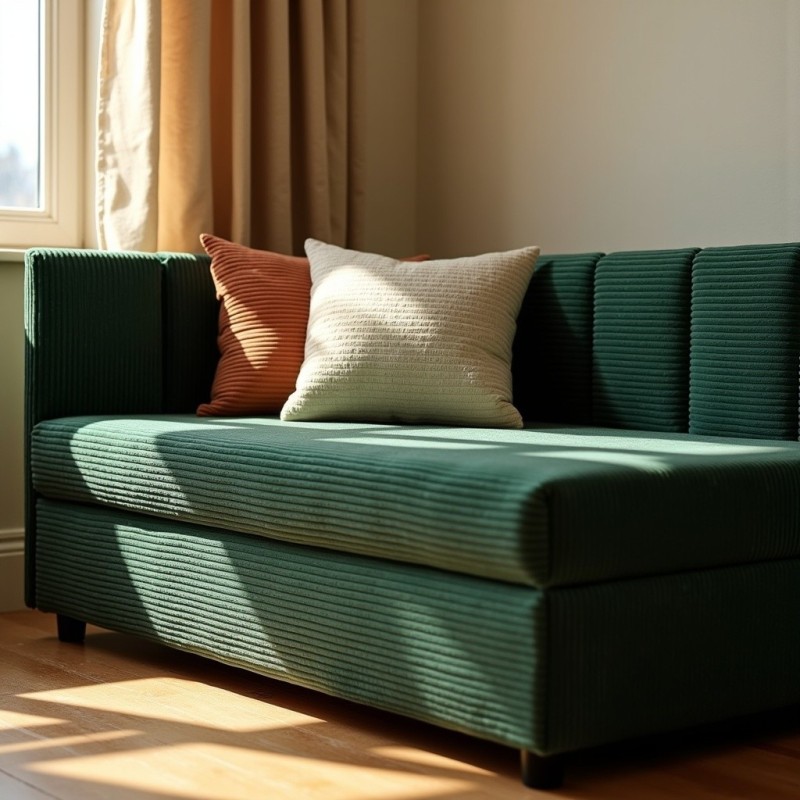 Tapczan Młodzieżowy Jednoosobowy Zieleń Butelkowa Sztruks FENIKS 120x200 z Pojemnikiem Bokiem i Oparciem