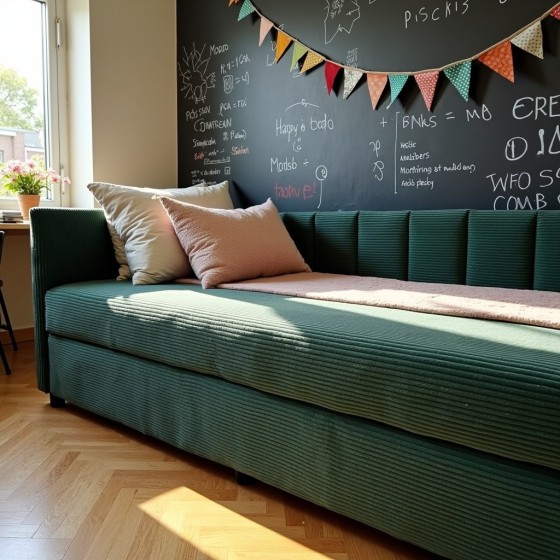 Tapczan Młodzieżowy Jednoosobowy Zieleń Butelkowa Sztruks FENIKS 120x200 z Pojemnikiem Bokiem i Oparciem