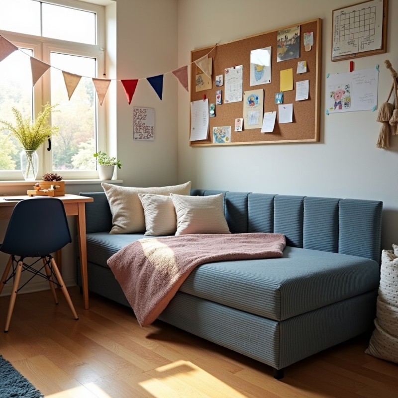 Tapczan Młodzieżowy Jednoosobowy Niebieski Sztruks FENIKS 90x200 z Pojemnikiem Bokiem i Oparciem