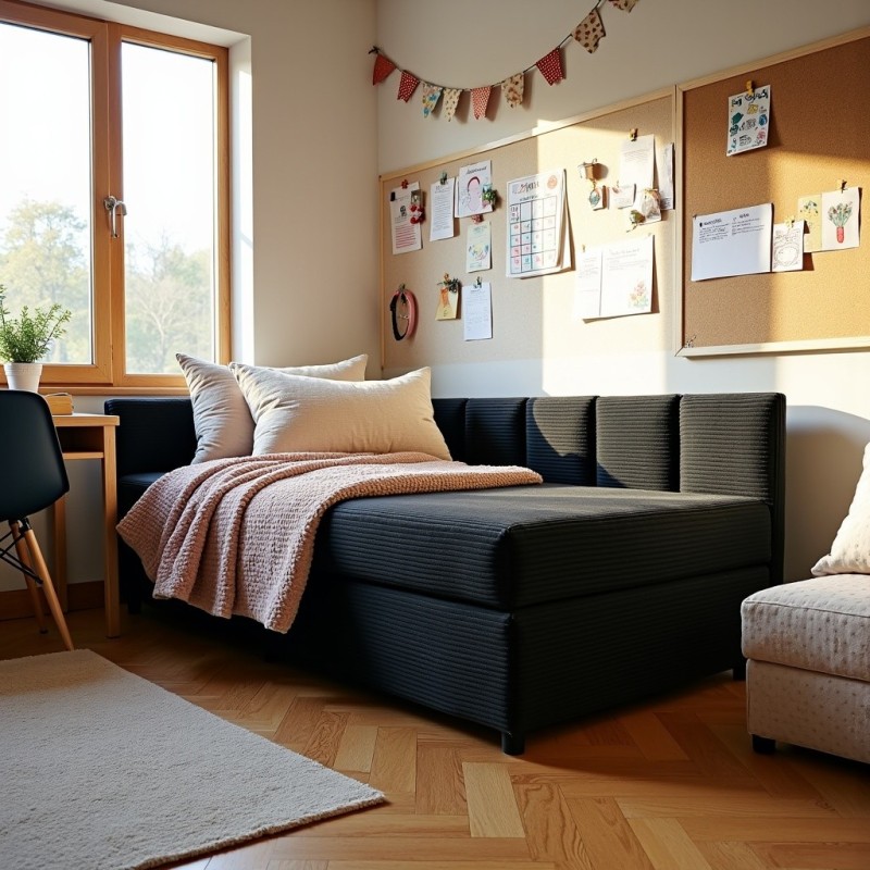 Tapczan Młodzieżowy Jednoosobowy Czarny Sztruks FENIKS 90x200 z Pojemnikiem Bokiem i Oparciem