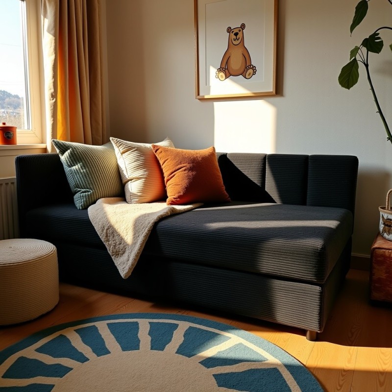 Tapczan Młodzieżowy Jednoosobowy Czarny Sztruks FENIKS 120x200 z Pojemnikiem Bokiem i Oparciem