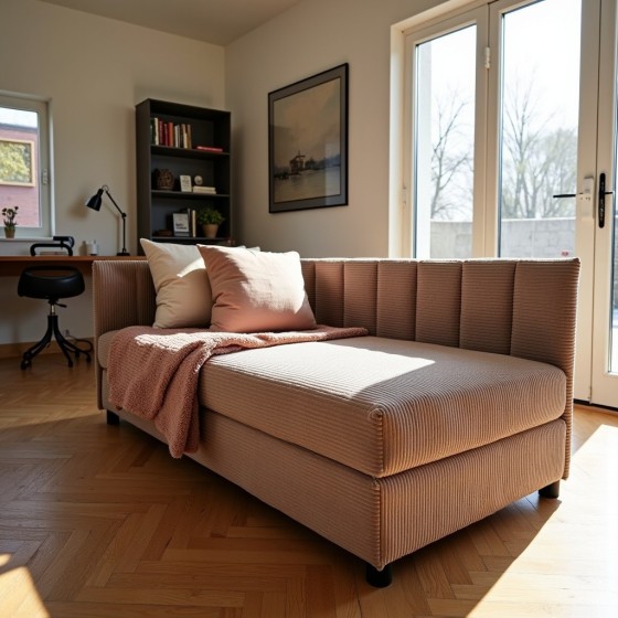 Tapczan Młodzieżowy Jednoosobowy FENIKS 100x200 z Pojemnikiem Bokiem i Oparciem Sztruks