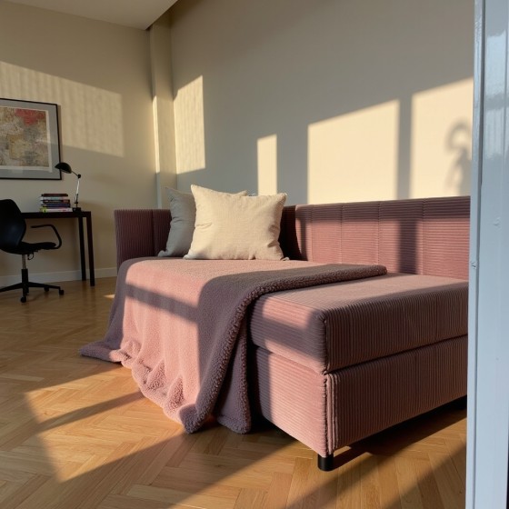 Tapczan Młodzieżowy Jednoosobowy Fioletowy Sztruks FENIKS 90x200 z Pojemnikiem Bokiem i Oparciem