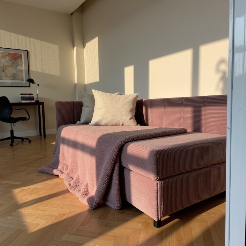 Tapczan Młodzieżowy Jednoosobowy Fioletowy Sztruks FENIKS 100x200 z Pojemnikiem Bokiem i Oparciem