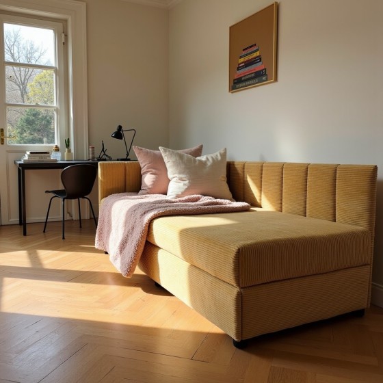 Tapczan Młodzieżowy Jednoosobowy FENIKS 120x200 z Pojemnikiem Bokiem i Oparciem Sztruks