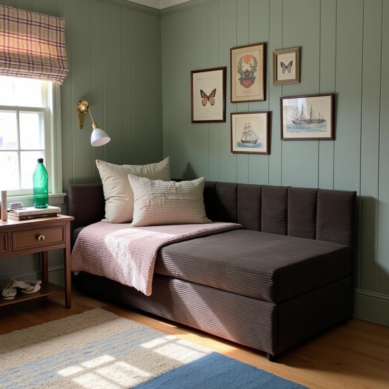 Tapczan Młodzieżowy Jednoosobowy Ciemnobrązowy Sztruks Dla Dziecka FENIKS 80x200 z Pojemnikiem Bokiem i Oparciem