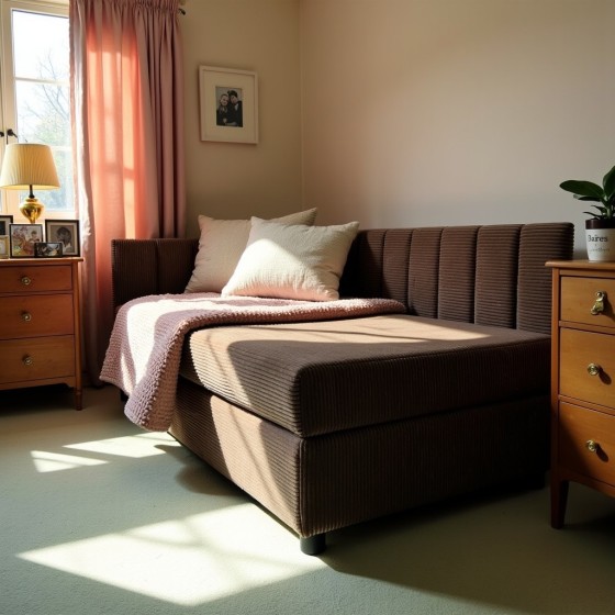 Tapczan Młodzieżowy Jednoosobowy Ciemnobrązowy Sztruks FENIKS 90x200 z Pojemnikiem Bokiem i Oparciem