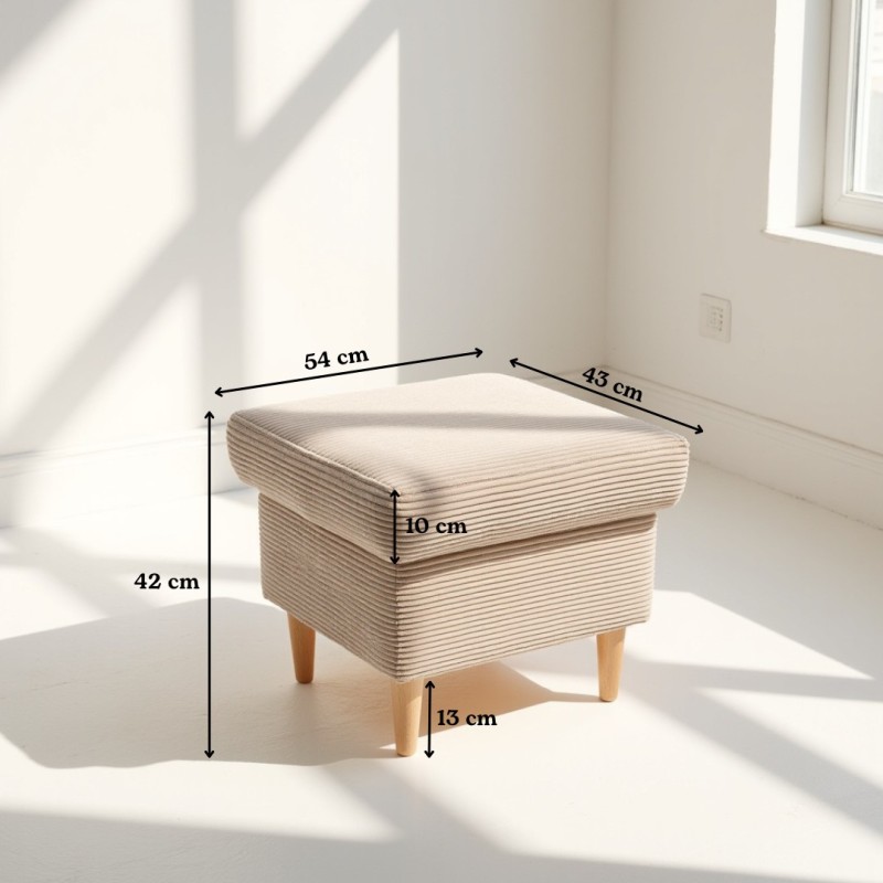 Fotel Uszak z Podnóżkiem Beżowy Sztruks