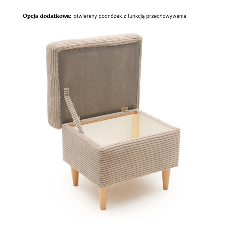 Fotel Uszak z Podnóżkiem Beżowy Sztruks