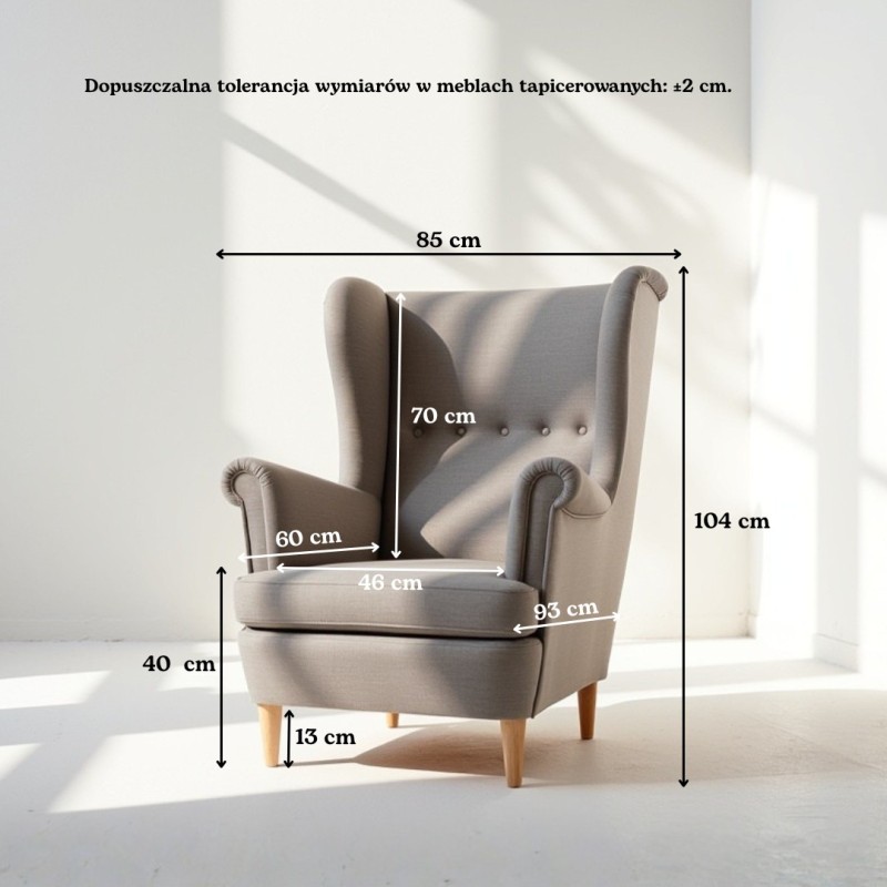 Fotel Uszak w stylu skandynawskim, niska cena - domyou