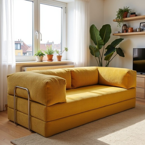 Sofa 2-osobowa NESTI Żółty Sztruks