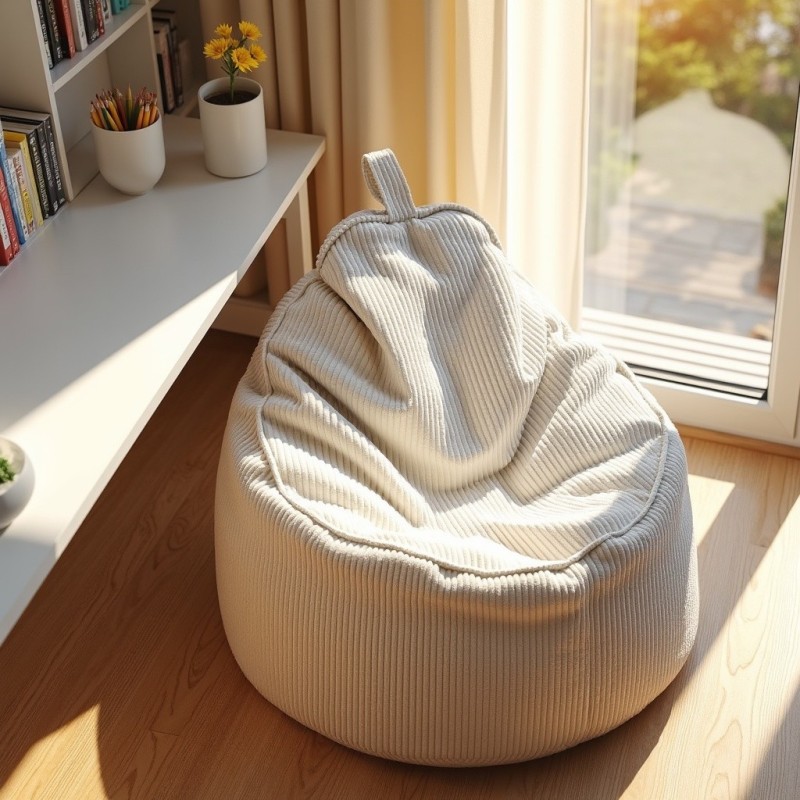 Pufa Worek Z Oparciem Biały Sztruks ALTI