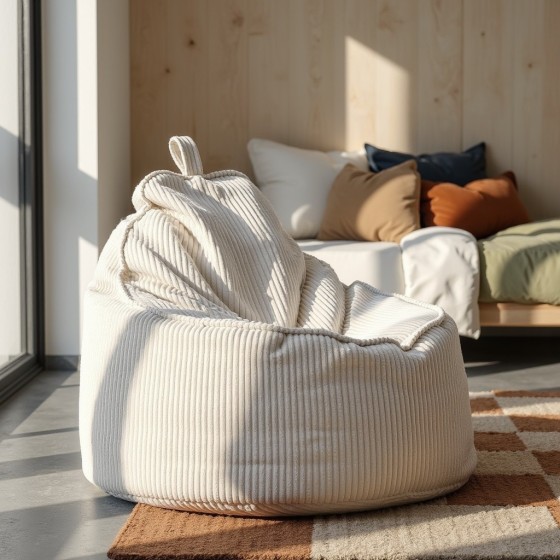 Pufa Worek Z Oparciem Biały Sztruks ALTI