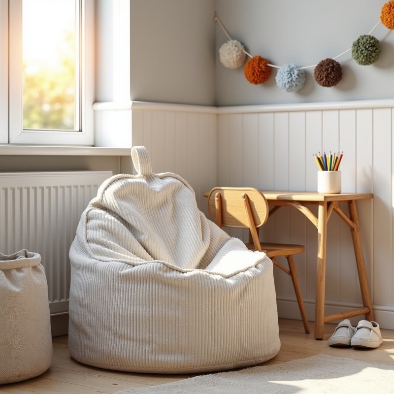 Pufa Worek Z Oparciem Biały Sztruks ALTI