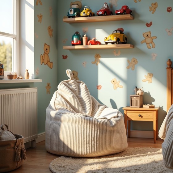 Pufa Worek Z Oparciem Biały Sztruks ALTI