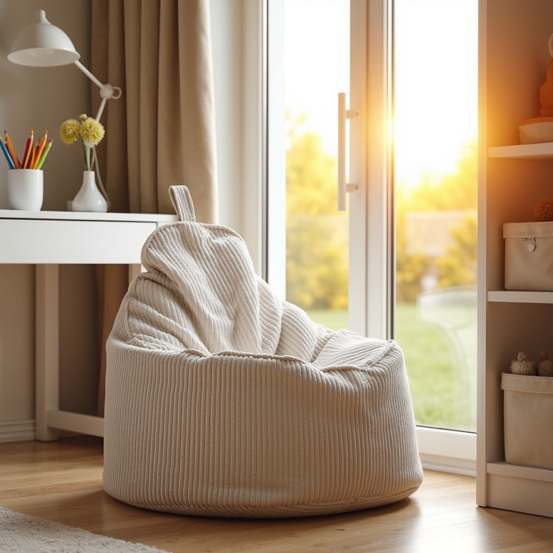 Pufa Worek Z Oparciem Biały Sztruks ALTI