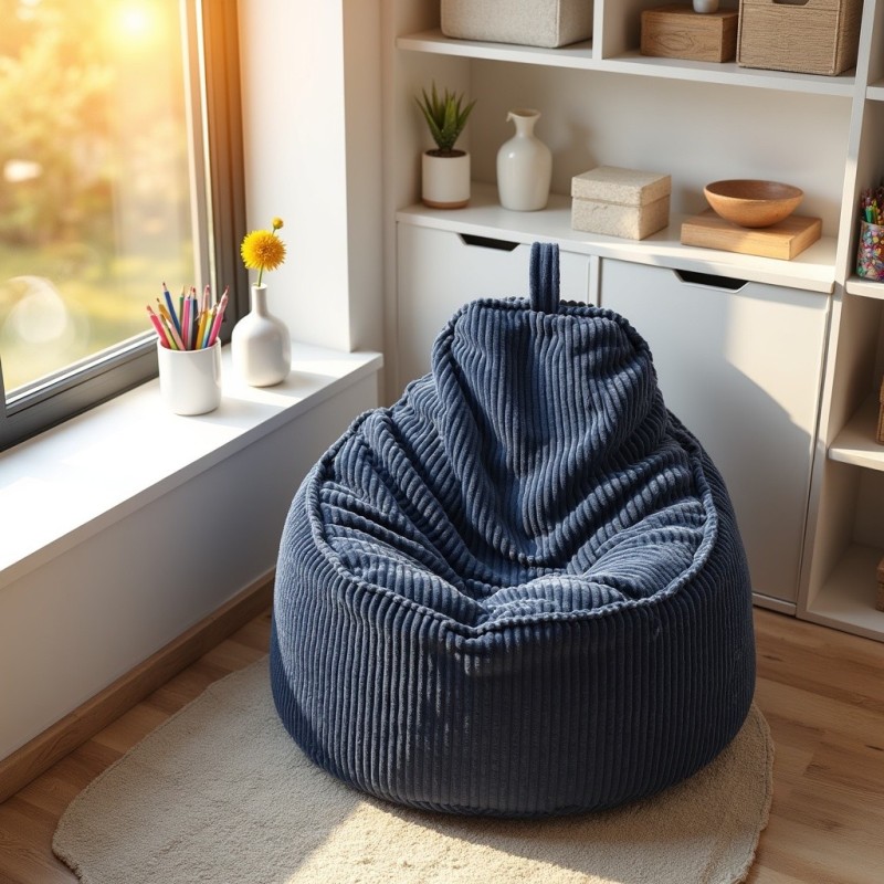 Pufa Worek Z Oparciem Granatowy Sztruks ALTI - wygodna i stylowa | Domyou.pl