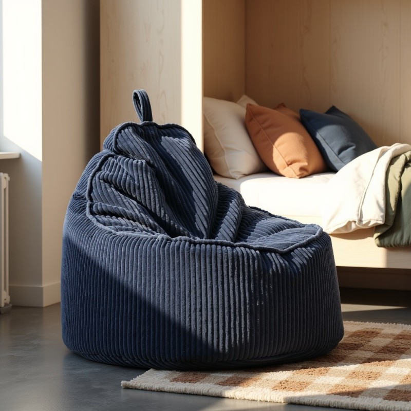 Pufa Worek Z Oparciem Granatowy Sztruks ALTI - wygodna i stylowa | Domyou.pl