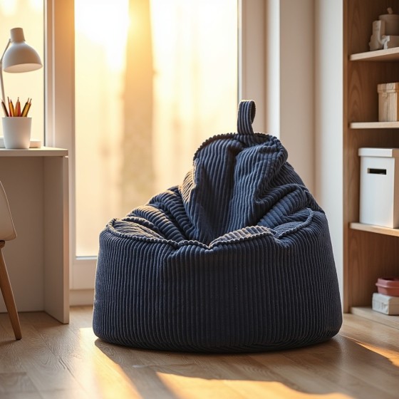 Pufa Worek Z Oparciem Granatowy Sztruks ALTI - wygodna i stylowa | Domyou.pl