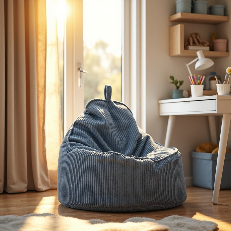 Pufa Worek z Oparciem Niebieski Sztruks ALTI  | Domyou.pl